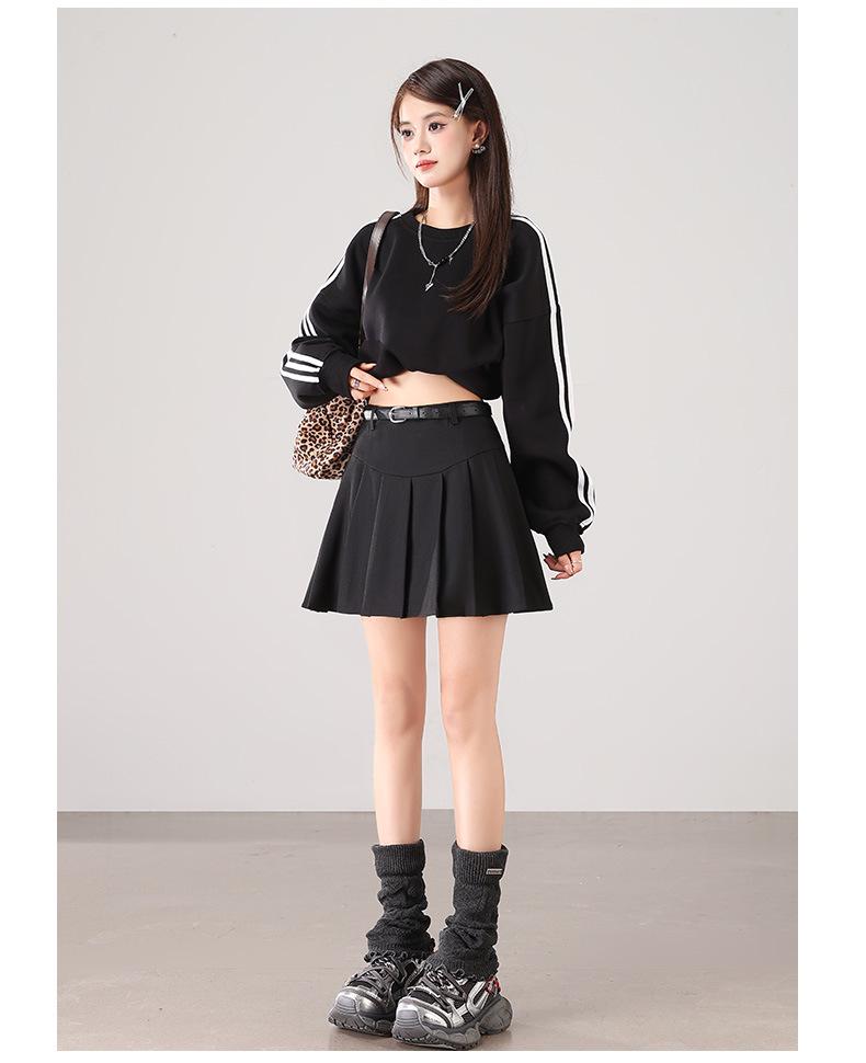 European & American Style Korean Pleated A-line Skirt with Belt - Anti-Exposure, Age-Reducing Short Umbrella Skirt.