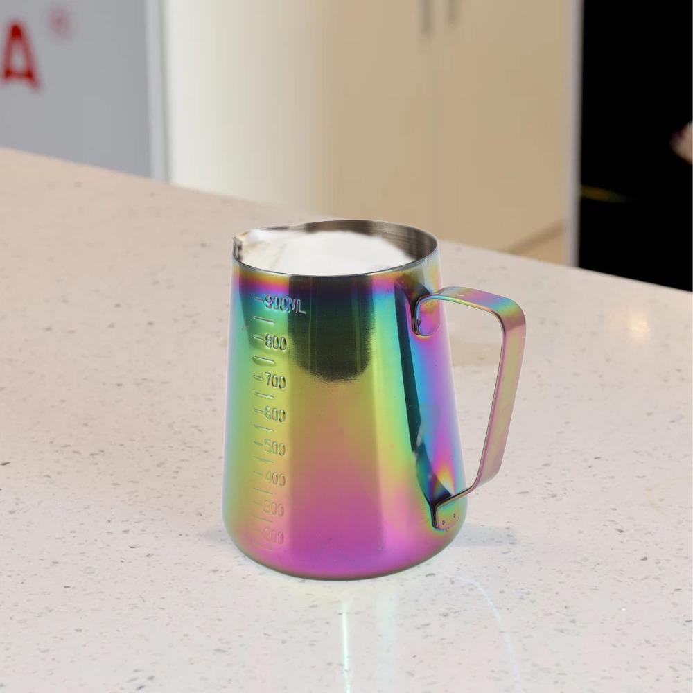 304 Stainless Steel Milk Frothing Pitcher Dual Scale Tapered Spout Milk Frother Cup Colorful 900ML Capacity