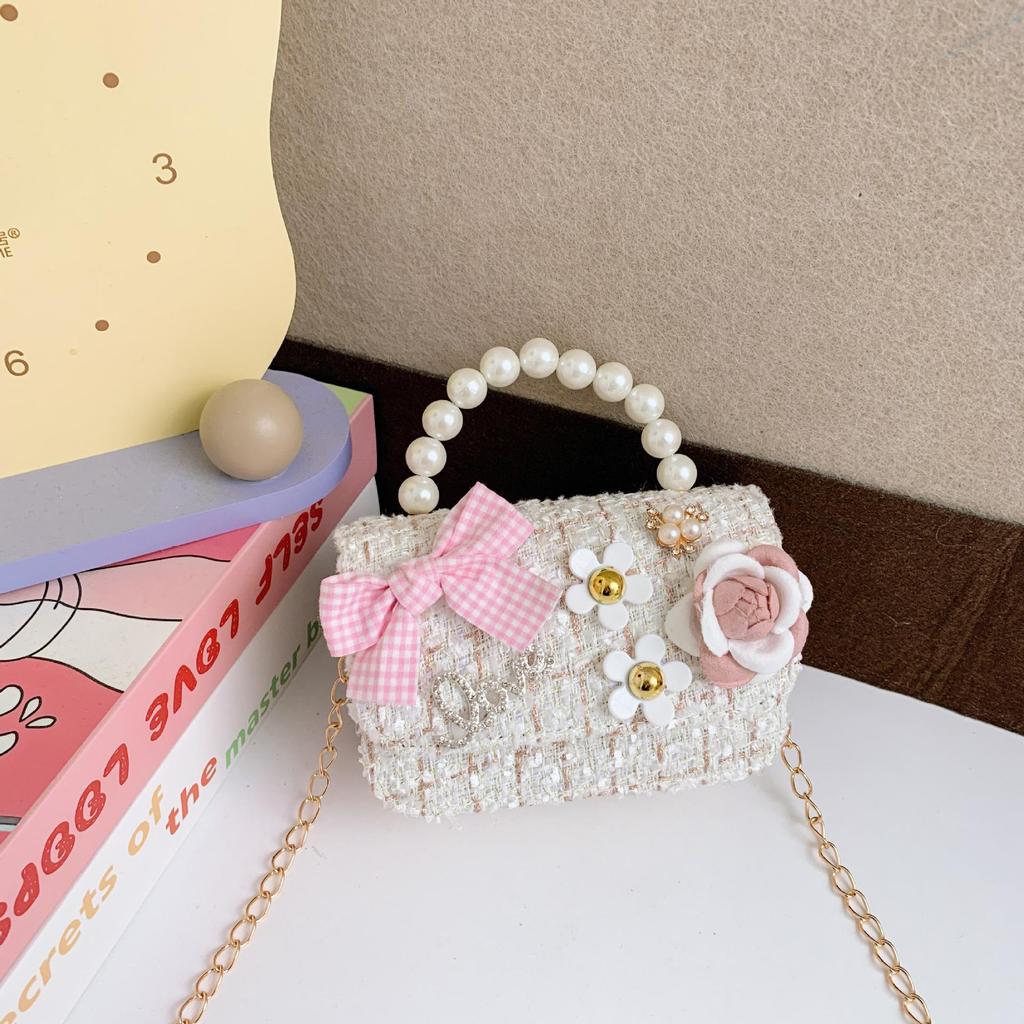 Koreanische Kamelie Schleife Perlen Schulter- und Crossbody-Tasche für Kinder