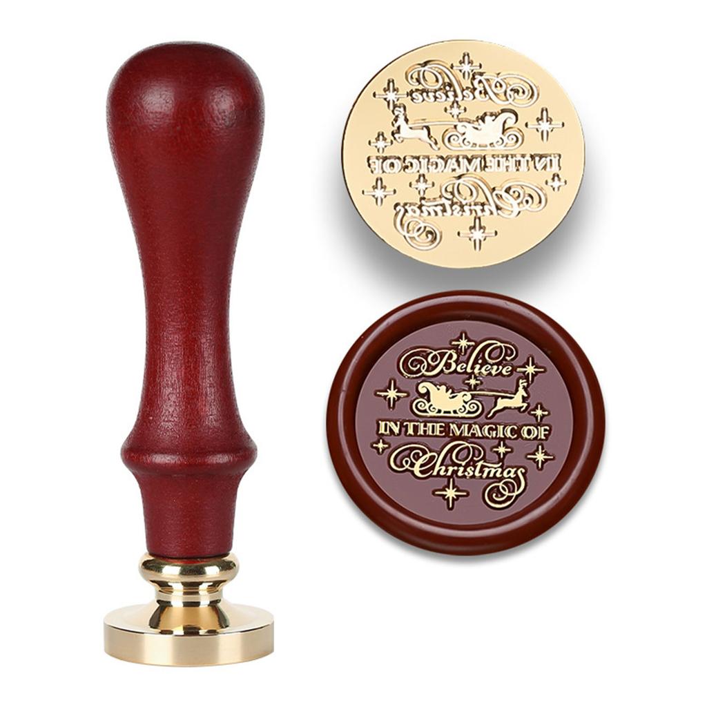 Christmas Themed Seal Stamp Head with Wood Handle for Seal Envelope Christmas Card Invitation Scrapbooking Embellishment