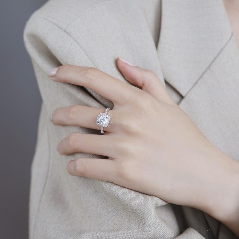 Pierścionek zaręczynowy z moissanitem 1CT, kolor D, dla kobiet, srebro 925, pozłacany, pierścionki solitaire
