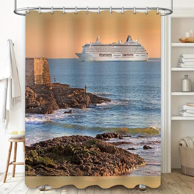 Coastal Ocean Landscape Shower Curtain Beach Sunset Nature Sea View Decor Bathroom Set Waterproof Artistic Home Textile
