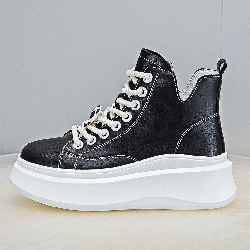 Leather thick-soled heightening women's autumn new versatile breathable sports and leisure women's shoes