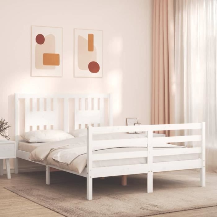 VidaXL Cadre de lit avec tête de lit blanc 140x200 cm bois massif 3194572