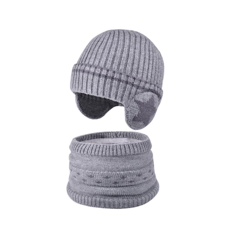 Children's Hat Scarf Suit Winter Velvet Warm Ear Protection Coldproof Knitted Wool Cap Boys Girls Pullover Cap