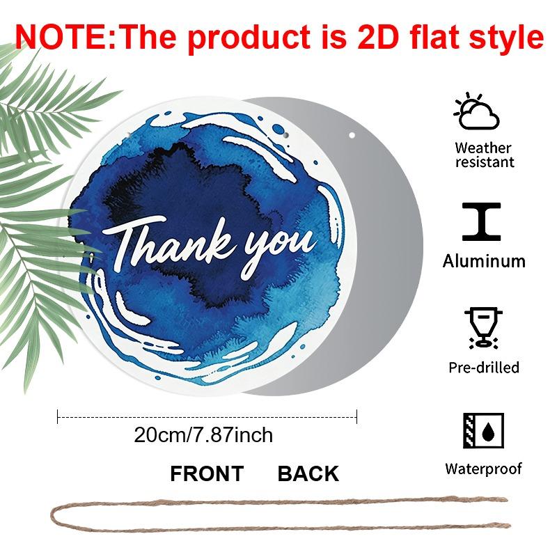 2D Flat Retro Aluminum Wall Stickers In Various Sizes, Featuring A Blue Watercolor "Thank You" Sign. This Abstract Art Style Is Perfect for Home