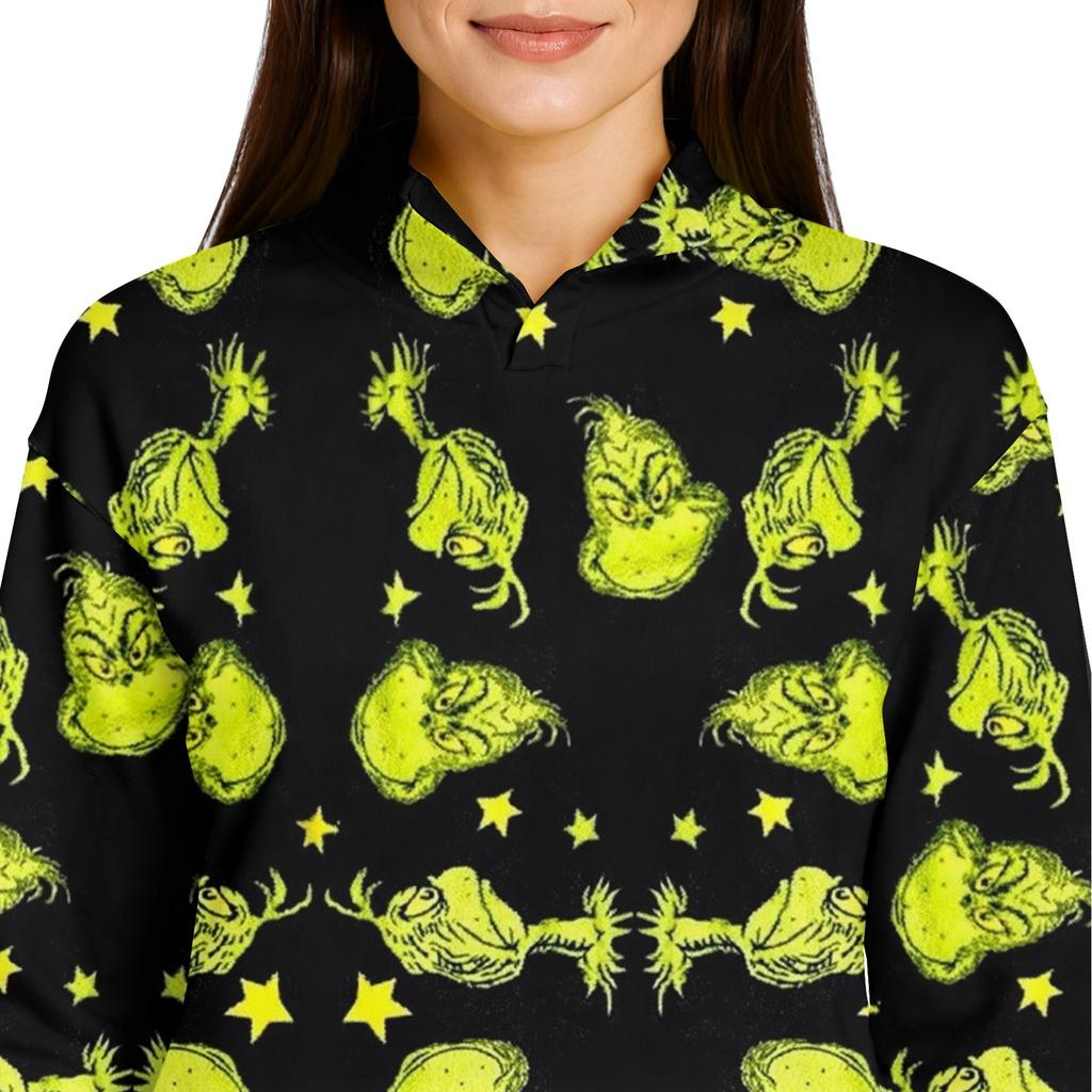 Women's Stand Collar Pullover Long Sleeve Top Christmas Print Sports Top