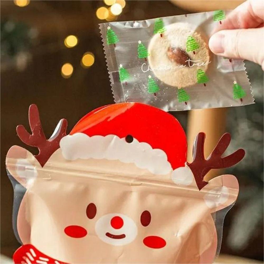 10pcs Elk Christmas Tree Shaped Christmas Gift Bags Plastic Candy Pouches Weddding Gifts