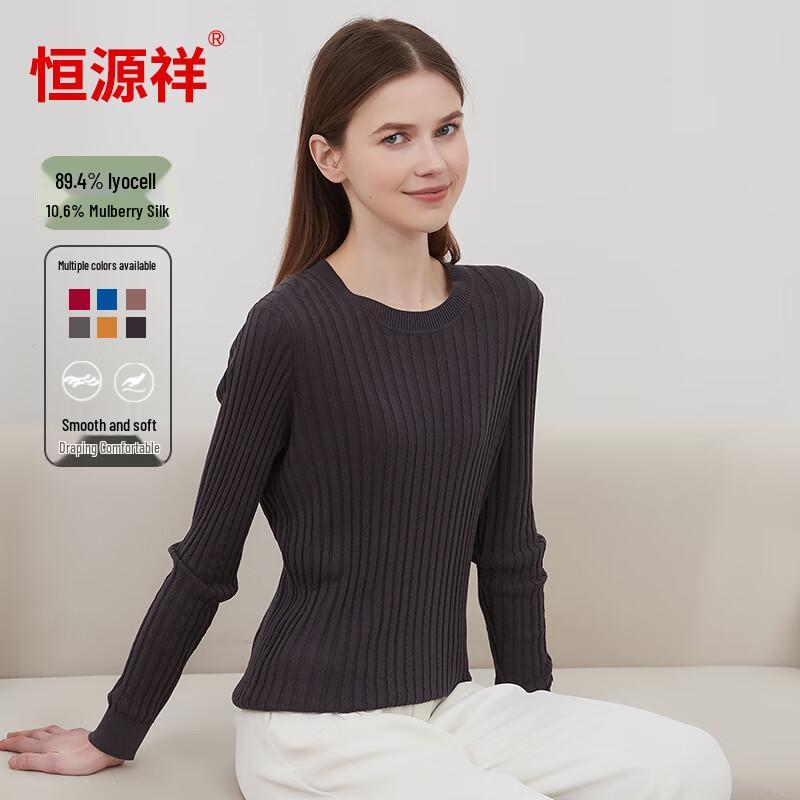 Hengyuanxiang Damen Seidenmischung Zopfmuster Langarm T-Shirt