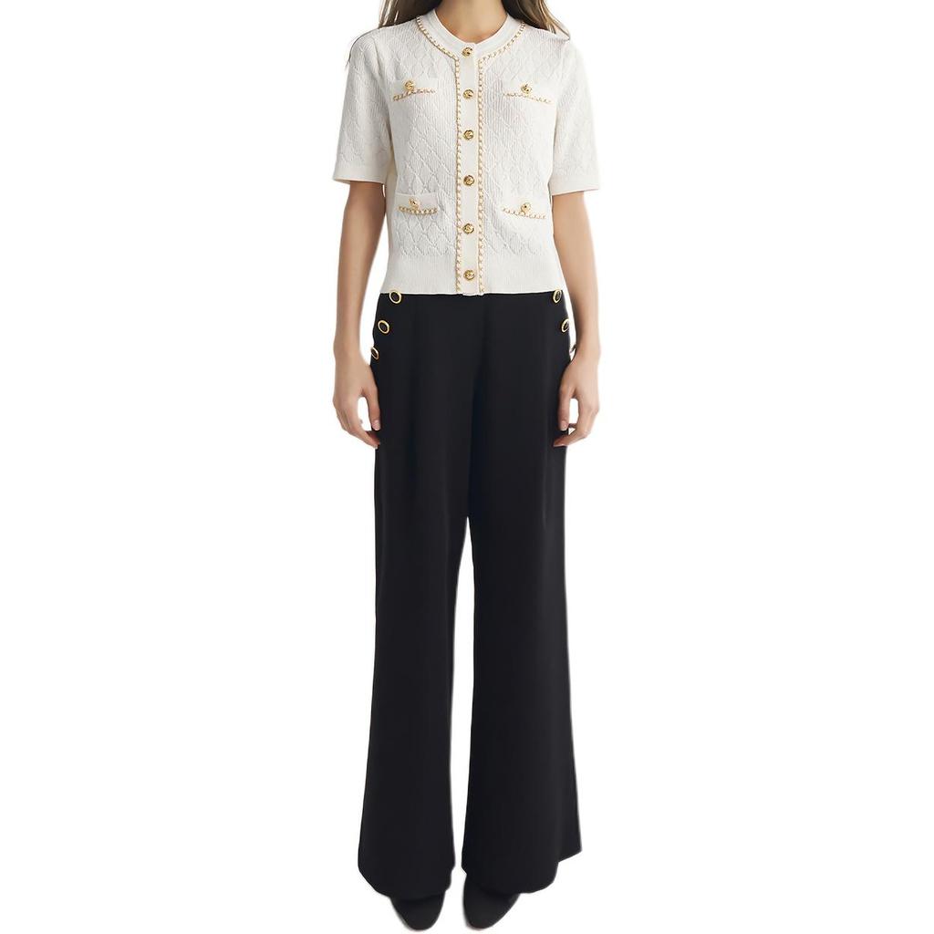 Karl Lagerfeld French Elegant Daily Commuting Dating Outfit Light Luxury Texture Linen Jacquard Chain Short Sleeve Knit Top Women Tops M22E2251100