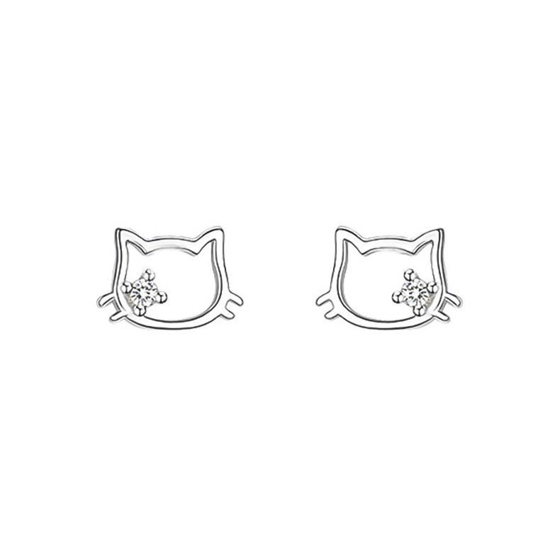 

S999 Sterling Silver Cat Screw Stud Earrings for Women - Small, Sleep-Friendly, No-Remove Piercing, Simple Cartilage Jewelry. Pure Silver
