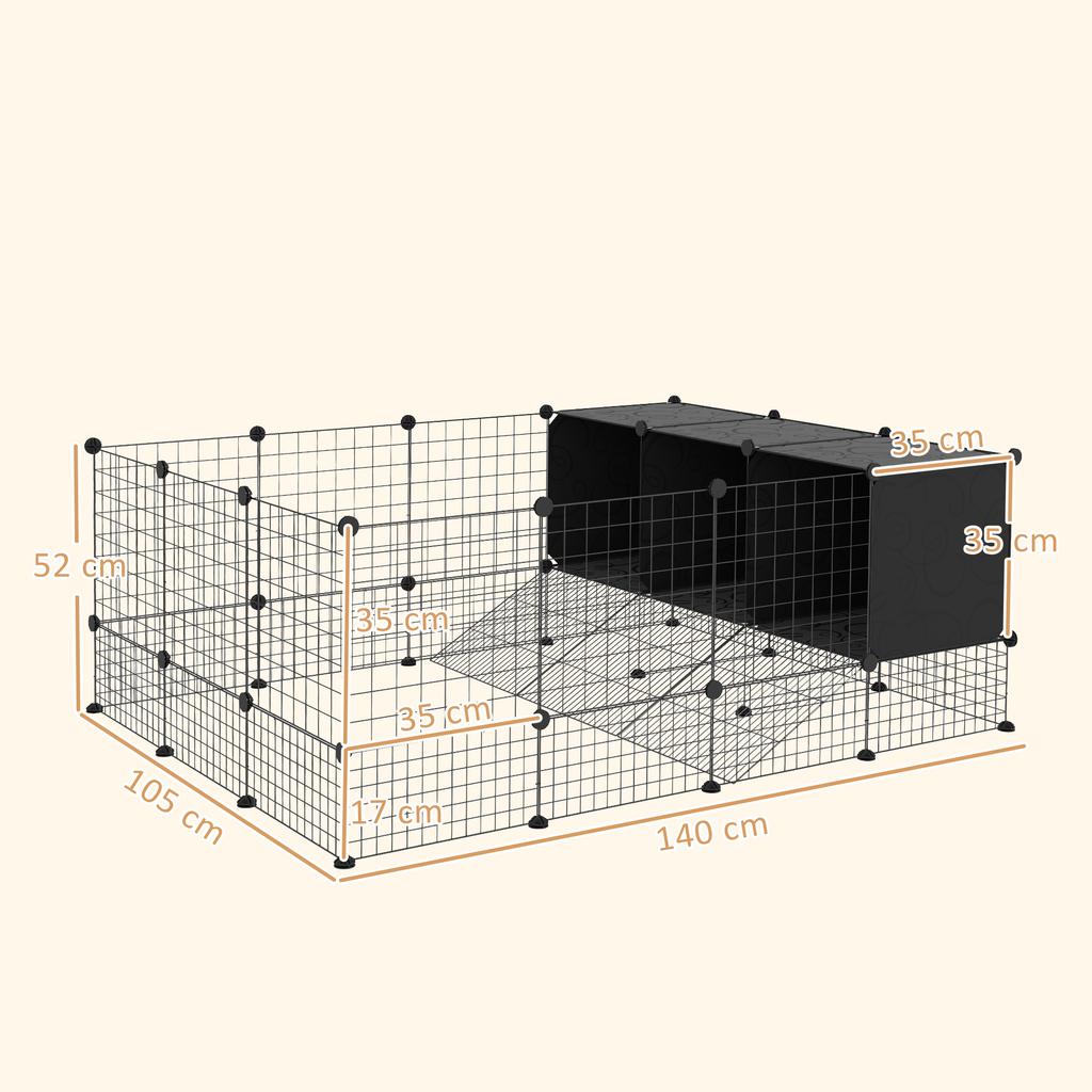 DIY Pet Fence Rabbit Playpen with Nests Rabbit Enclosure for Guinea Pigs Rabbits and Hedgehogs Black