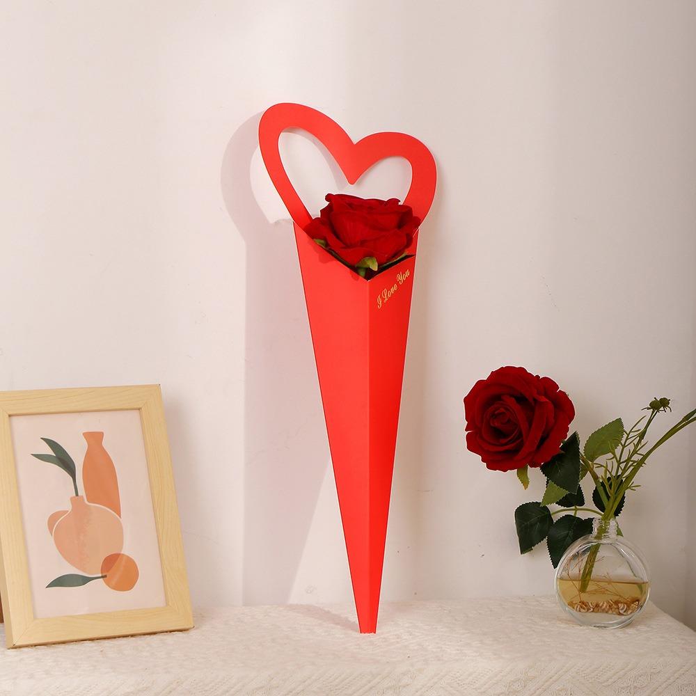 

10pcs DIY Hand-held Flower Box Paper Bouquet Packaging Box Heart Single Flower Box Teacher s Day красный