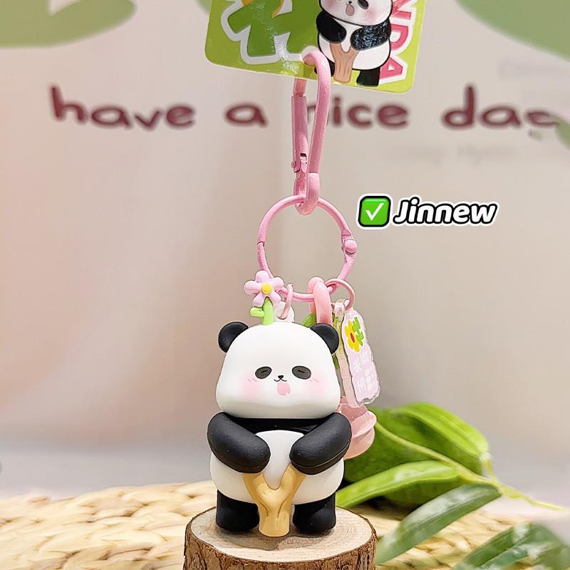 Charming Panda Fluffy Keychain Fun Zoo Character Keyring Colorful Resin Material Design