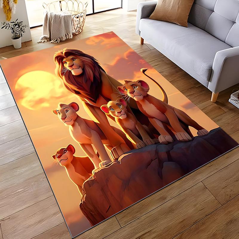 Flannel Rug Mufasa Lion King with Lion Cubs on Pride Rock at Orange Sunset Disney Cartoon Home Decor Living Room Cabin