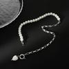 Salircon Vintage Elegantes Imitation Perle Keramik Herz Anhänger Halskette Damen Hochzeit Braut Kette Hals Zubehör Schmuck Geschenk