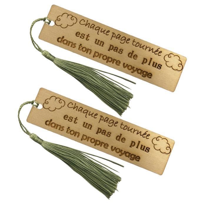 Marque-pages En Bois - Lot De 2 - Gravure Inspirante - Pompons Colorés