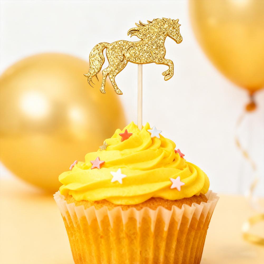 24/12pcs Glitter Horse Cupcake Toppers Horse Racing Cake Birthday Party Decorations Horse Party Birthday Wedding Supplies