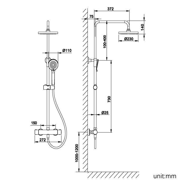 Cecipa @ Colonne de douche thermostatique avec Douchette Système Noir