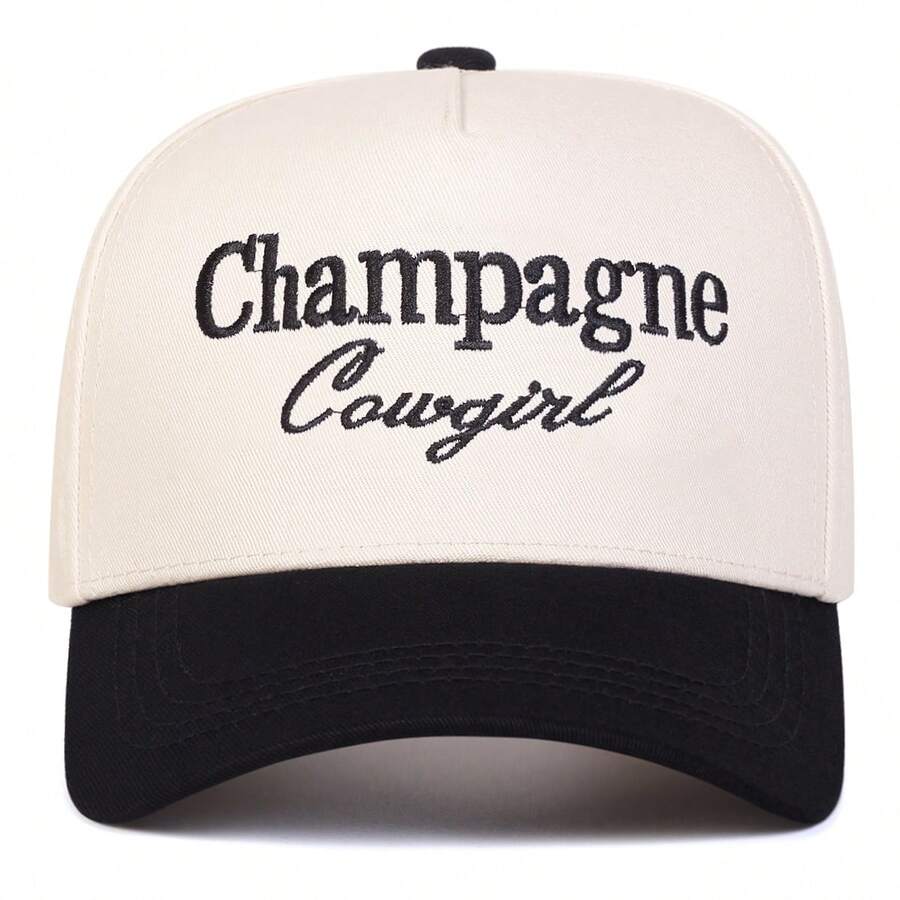 Champagne Cowgirl Embroidered Baseball Cap Casual Five Panel Hat For Women