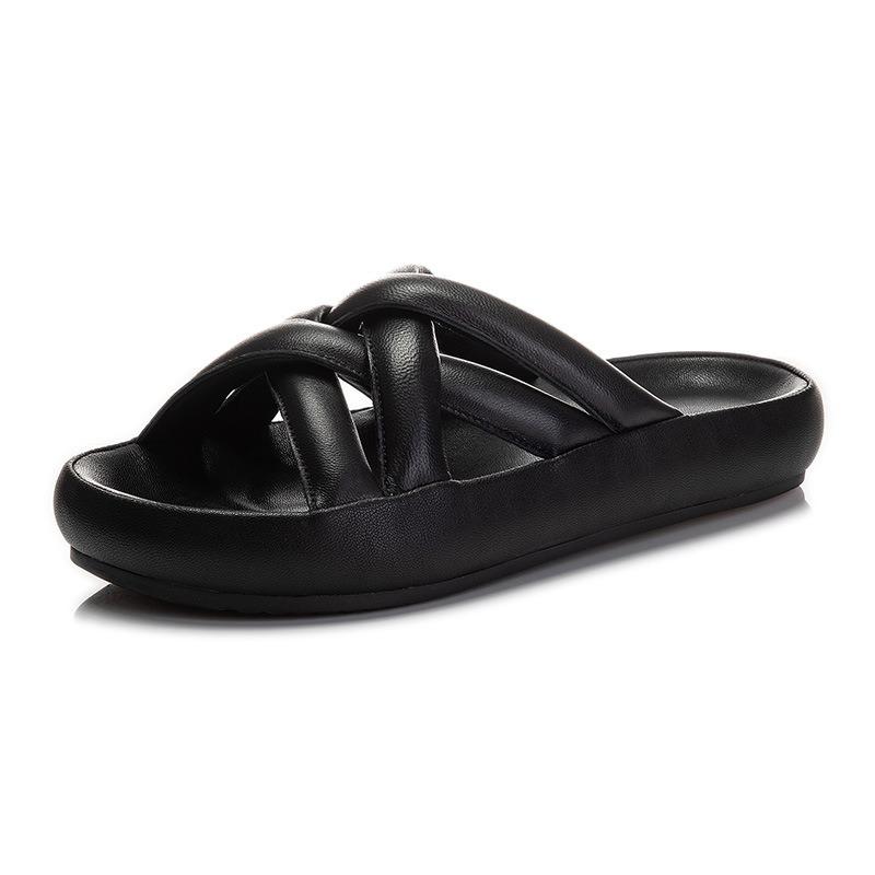 The First Layer of Sheepskin Slippers for Women To Wear Summer New Women's Cross Beach Shoes Fashionable Versatile Leather Women's Shoes