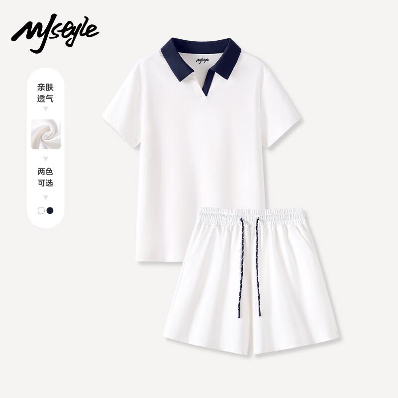 

MJ STYLE Women s Contrast Polo Collar T-shirt & Sport Shorts Set M