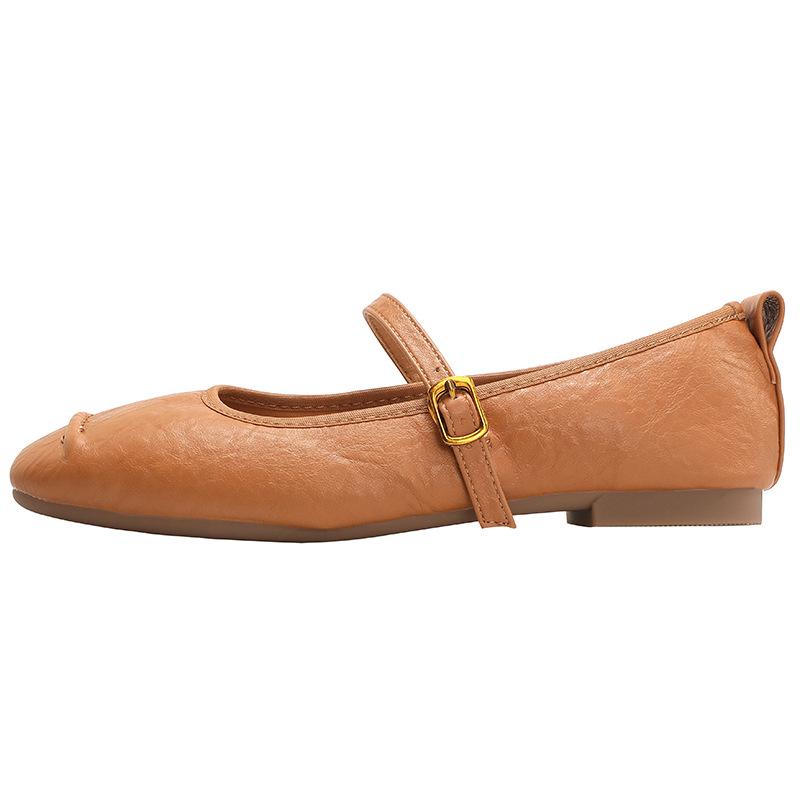 Fashion Comfortable Soft Leather Shallow Mary Jane Shoes Women Fashion Round Toe Metal Buckle Designer Shoes Retro Flat Casual Shoes