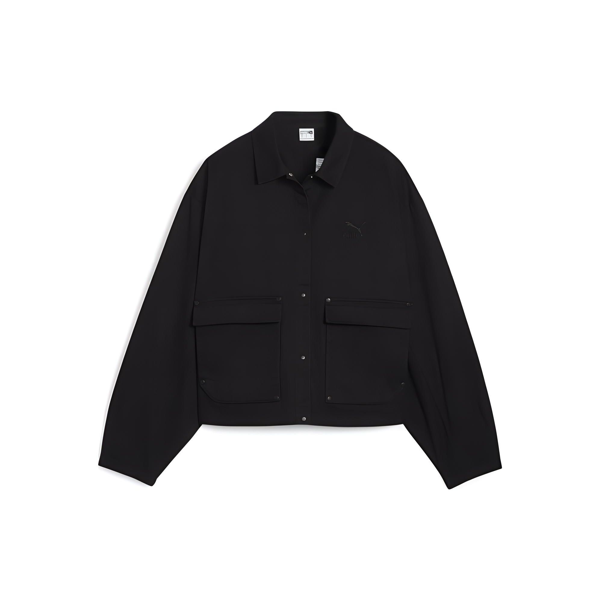 

PUMA Solid Color Versatile Casual Large Pocket Lapel Long Sleeve Outdoor Jacket Women jackets Black 623697-01 M