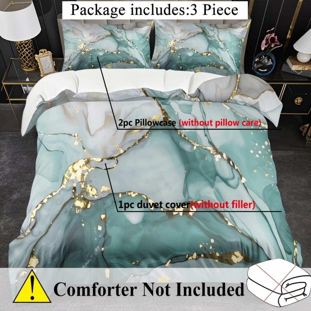 3ocs Bedding Set Green Gilding Marble Texture Print Cozy Duvet Cover Set King Queen Twin Single Size Birthday Gift Bedroom Decor