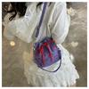 Niche Bag Women's New Summer Mini Strip Velvet Messenger Bag Drawstring Pleated Bucket Bag