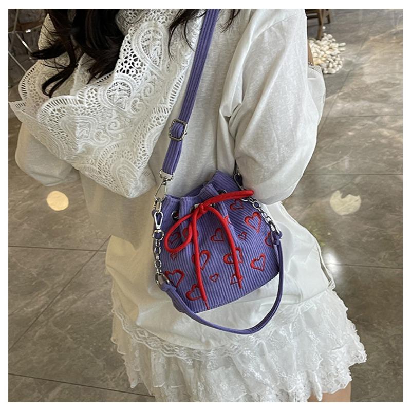 Niche Bag Women's New Summer Mini Strip Velvet Messenger Bag Drawstring Pleated Bucket Bag