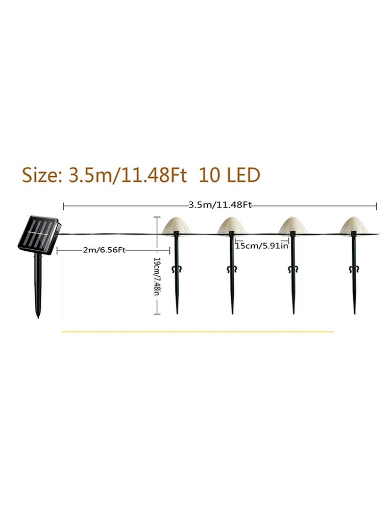 10 LED Solar String Lights Fairy Path Lawn Landscape Mushroom Lamp Outdoor Christmas Garden Patio Garland Street Decoration