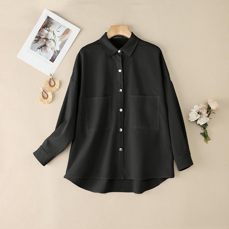 

Жіноча повсякденна блуза з відкладним коміром ZANZEA з довгим рукавом M чорний