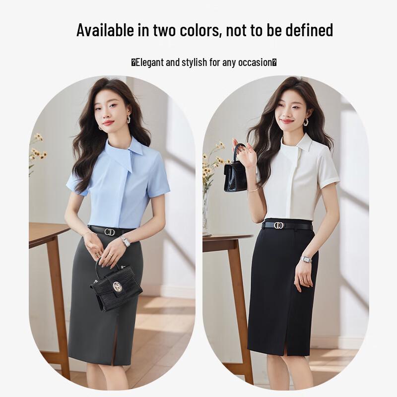 Toluoman Women's Elegant White Short-Sleeve Professional Shirt