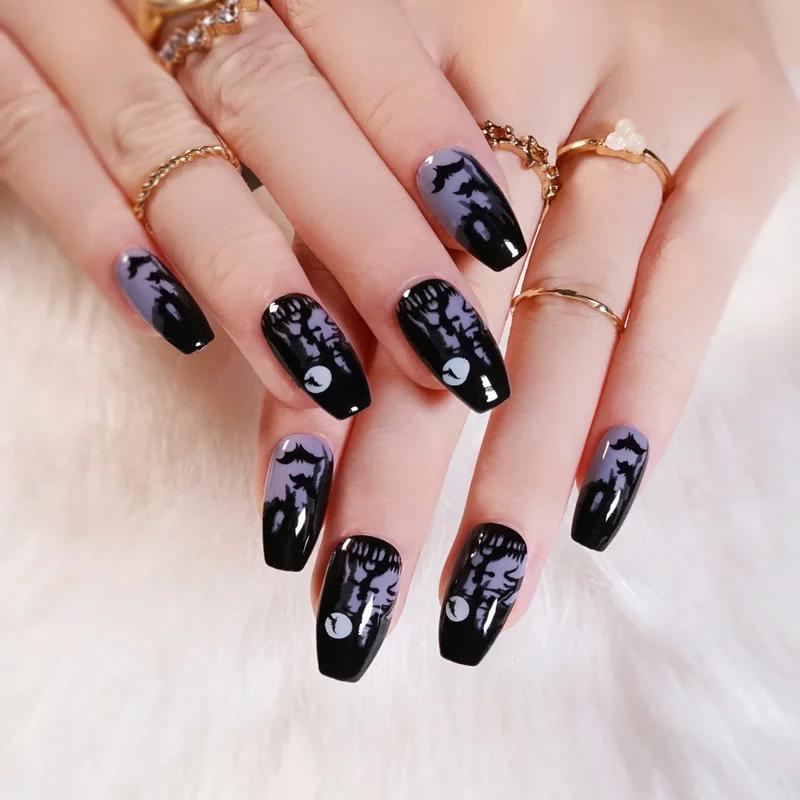 24 Pcs/box of Detachable Halloween Style Push-on Nails Wearable Fake Nails Full Coverage Nail Stickers Decoration