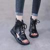 Roman Sandals High-top Fish Mouth Sandals Women's Flat-bottomed Breathable Retro Martin Boots 2025 Summer New Hollow Straps
