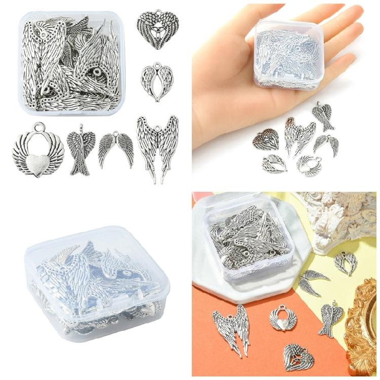 30pcs Angel Wing Charm Jewelry Making Necklace Earring Findings Antique Silver