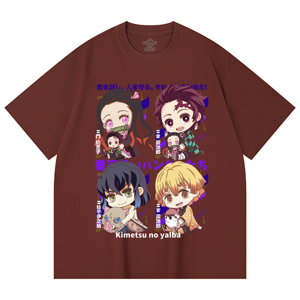 230 Gsm 100% Cotton Demon Slayer V80 Hashiras Chibi Print Unisex Heavy Cotton T Shirt