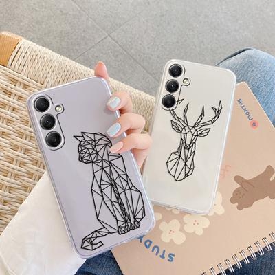Cat Line Patterned Soft Silicon Case For Samsung A55 35 M35 S24 Xiaomi Redmi Note 13 Pro iPhone Huawei Honor Realme Camera Protective Shockproof Cover