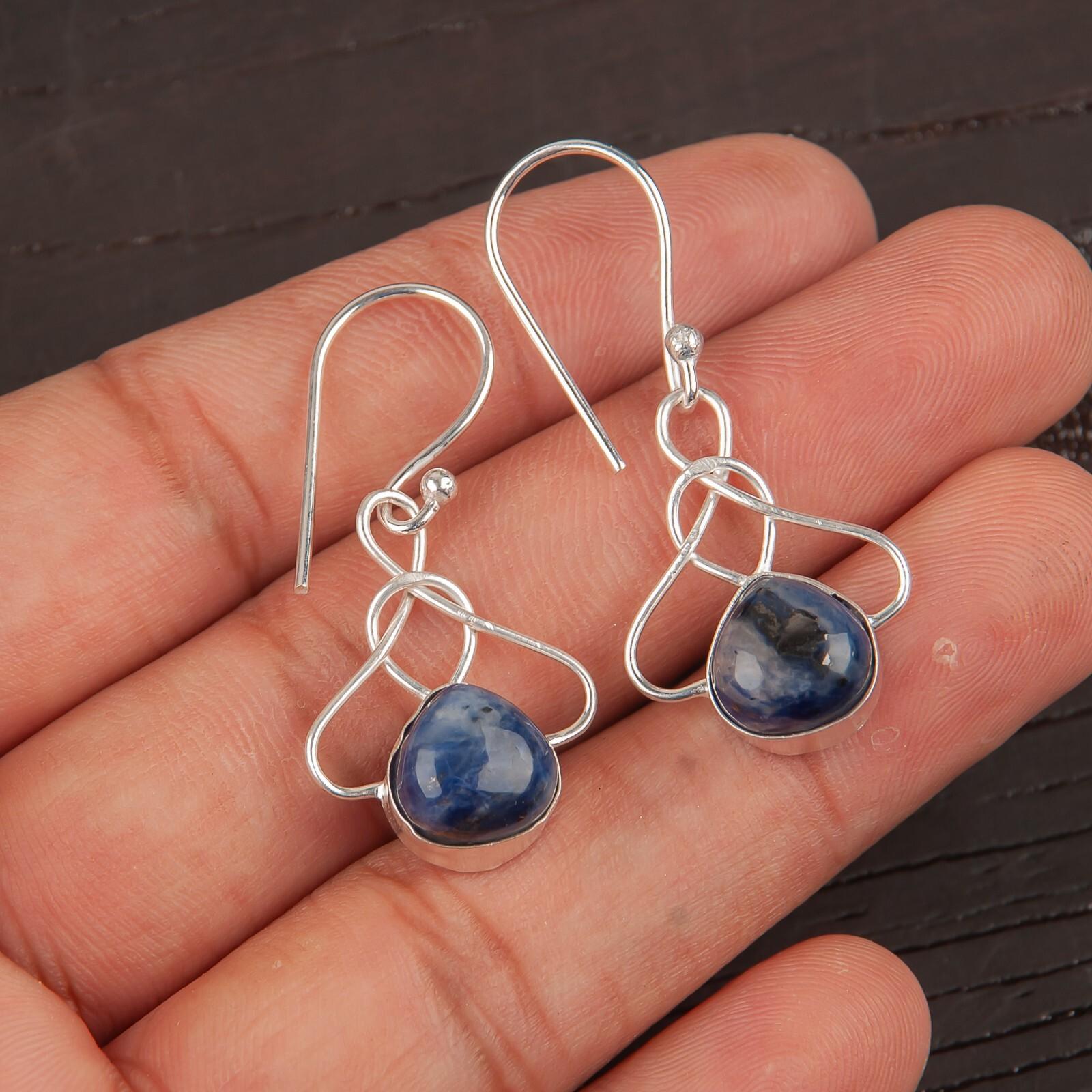 

Серьги ручной работы из стерлингового серебра 925 пробы с камнем содалит 1,50 ко Дню матери EE-2-23