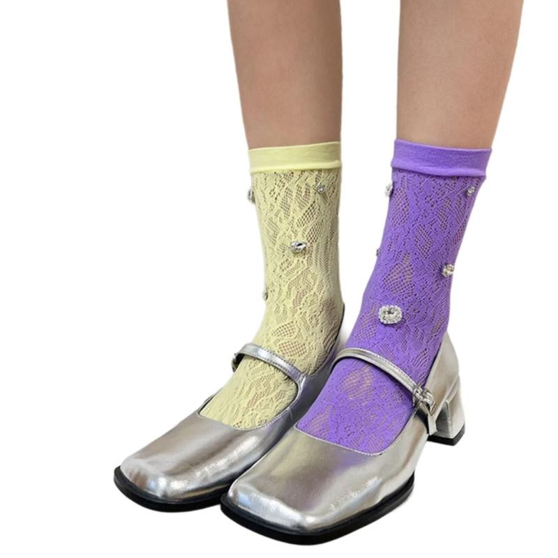 Damen-Kurzsocken Süße Kristall-Knöchelsocken Niedliche Prinzessinnen Knöchel-Kleidersocken Zarte Spitzensocken Sommerliche Wadenstrümpfe Geschenk