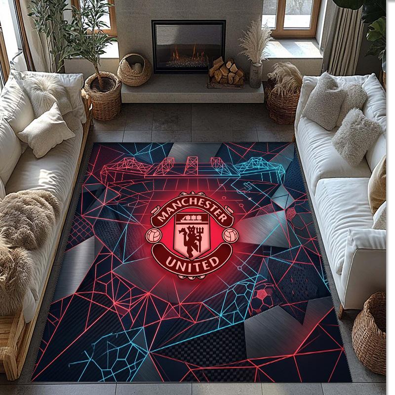 Tappeto in Flanella Stampato Manchester United Antiscivolo Morbido Poliestere Tappeto per Pavimento Tappetino Decorativo per Interni per Camera da Letto Soggiorno Divano