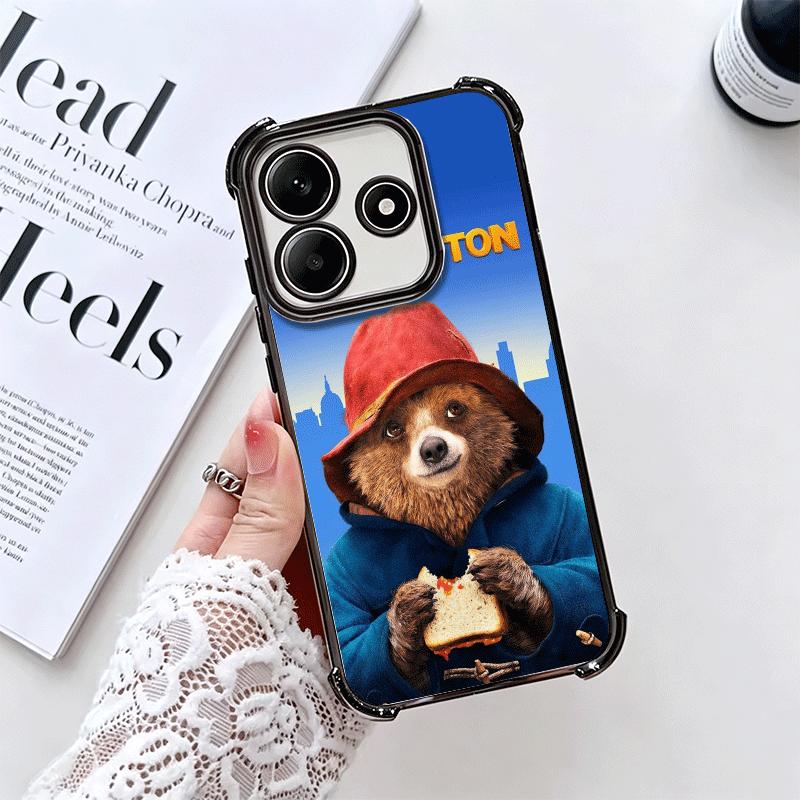 Cute P-PaddingtonS Bear Plating Phone Case For Xiaomi Redmi Note 14 15 Pro Plus 13 12 11 11S 11T 10 9S 9 5G Anti-Fall Airabag Co