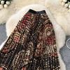 Spring Summer Women Elegant Print Elastic Waist Long Maxi Holiday Beach Pleated Skirt Only Have One Size