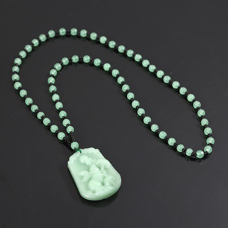 Light Green Imitation Hetian Jade Zodiac Pendant Necklace