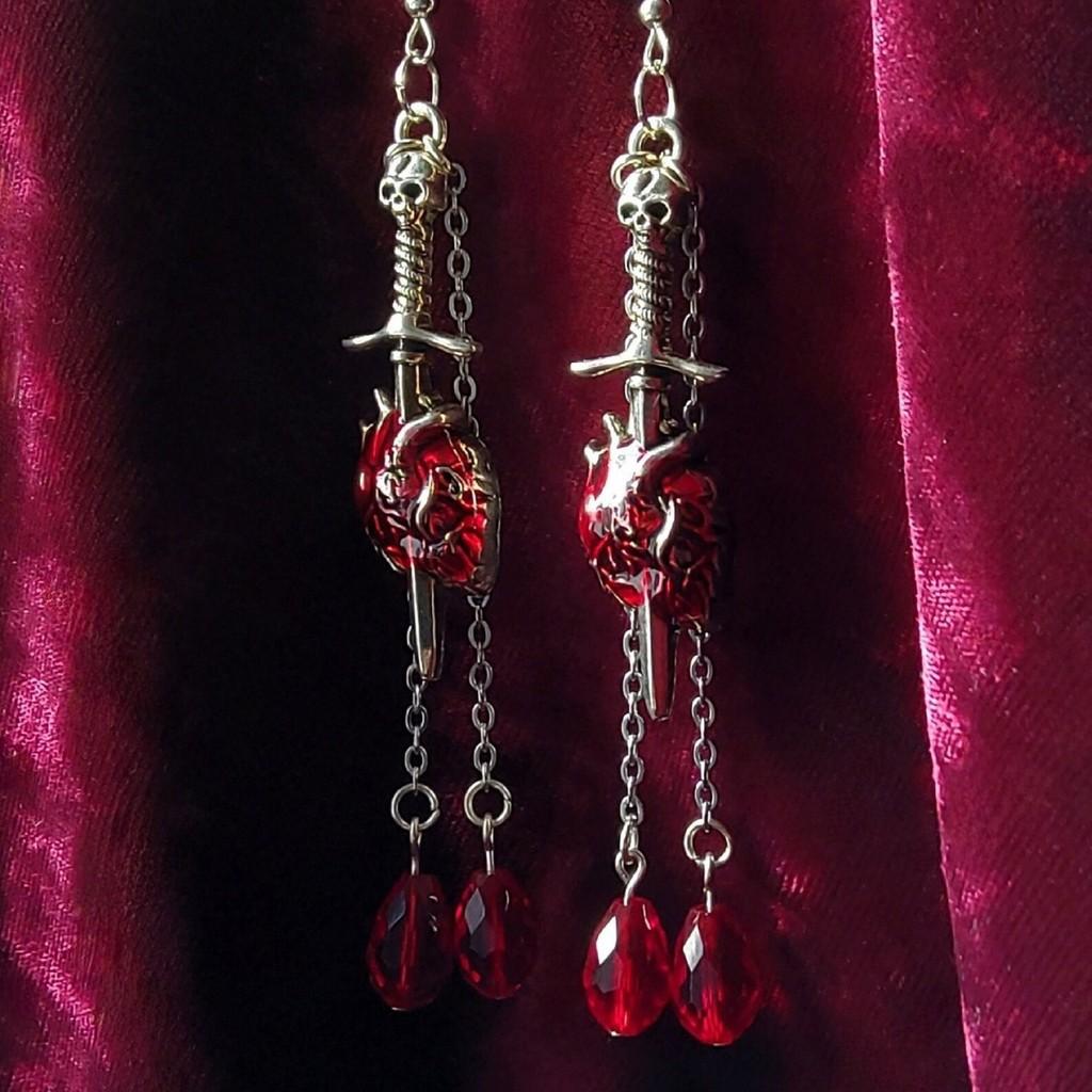 Gothic Dagger Earrings With Heart Accent And Geometric Design For Fashion Women