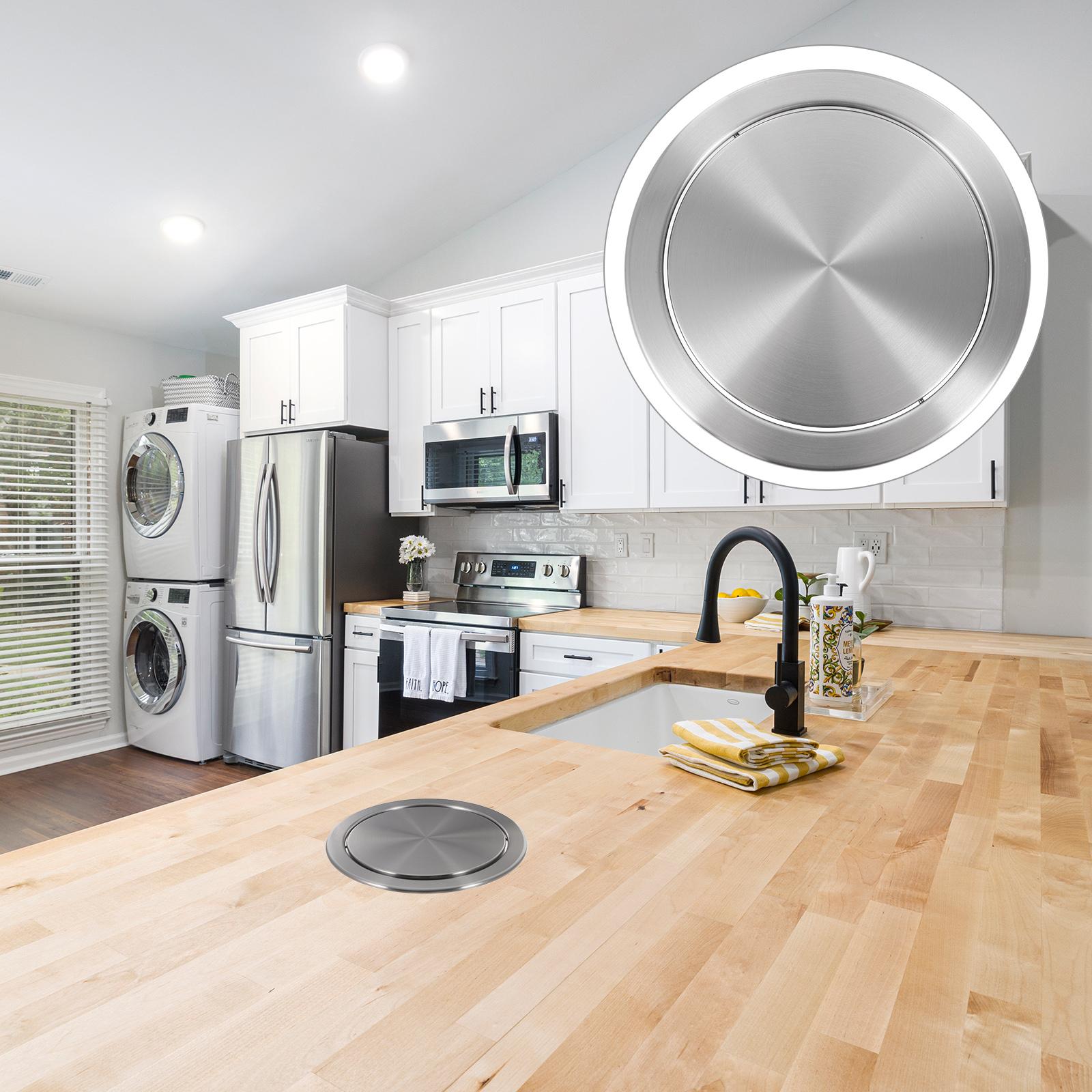Recessed Counter Top Cover Wastebasket Balance Flush Trash Can Lid 430 Stainless Steel Round Garbage серебряный