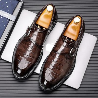 Crocodile Pattern British Leather Shoes Men's Edge Buckle Loafers Spring Foot Cover Glossy Business Wedding Men