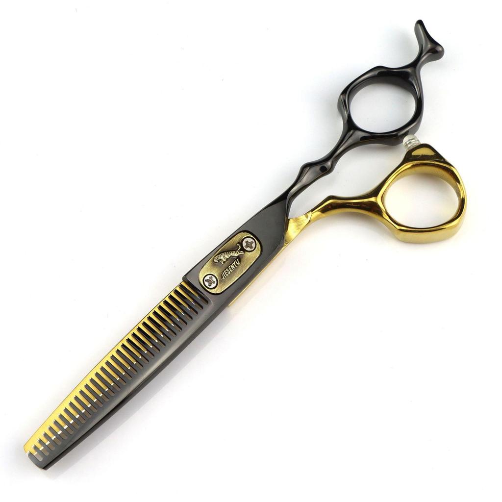 6.0" Black & Gold Leopard Hairdressing Scissors - Straight Shears for Barbers & Bangs