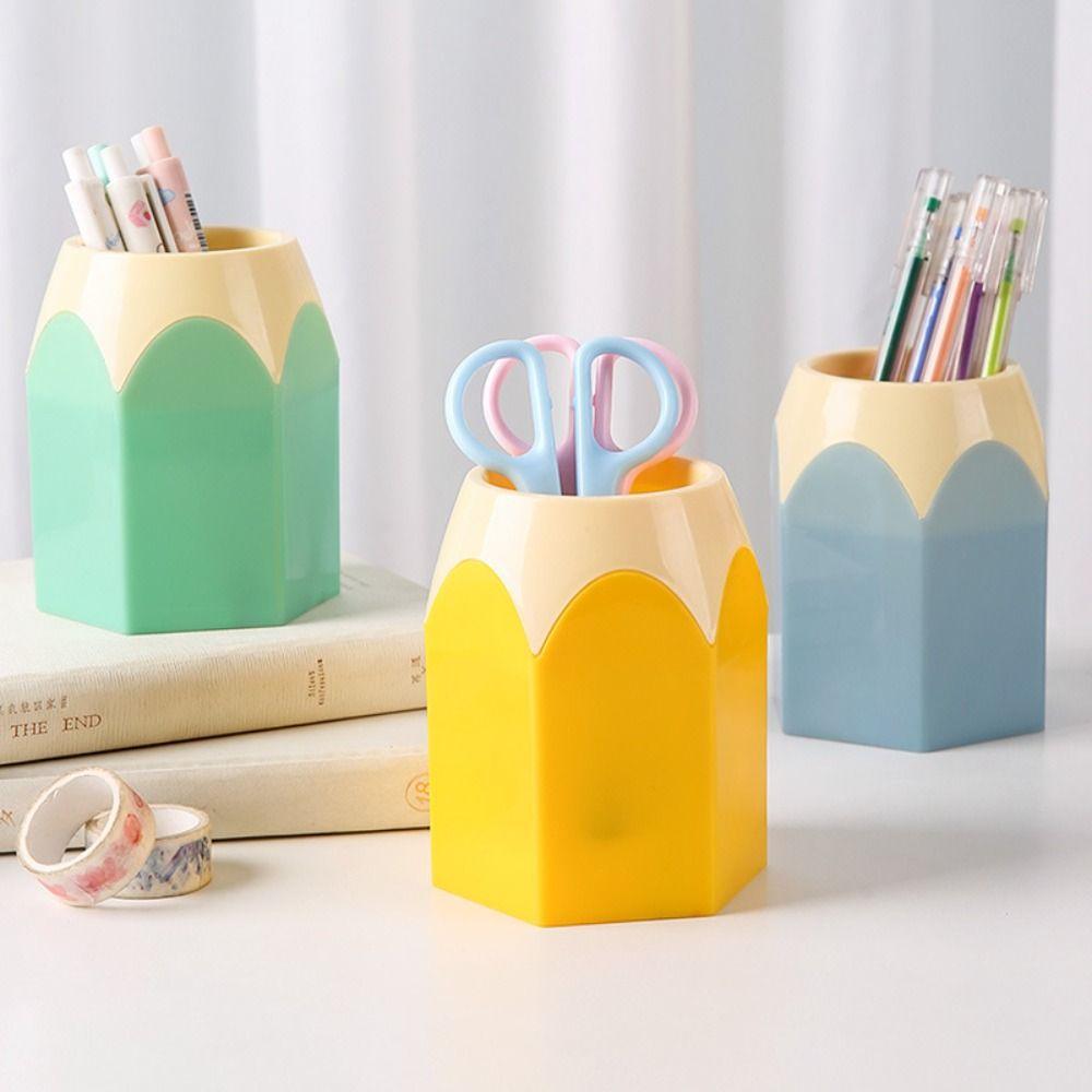 Aesthetic Cute Pen Holder Kawaii Flower Vase Pot Pen Container Makeup Brush Shelf  Student